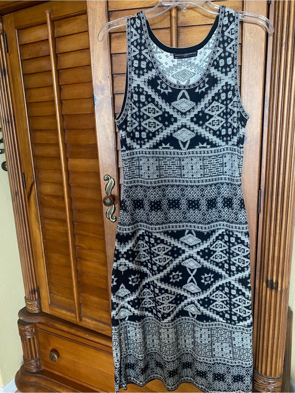 Peruvian Connection Black & White Aztec Midi Dress